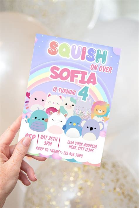 A Squishmallow party is great for anyone who loves collecting these adorable Squishy toys. . Squishmallow birthday invitation